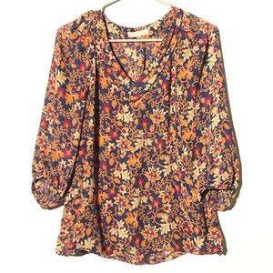 Banana Republic Floral V-Neck Blouse - Earth Tones - Size Small